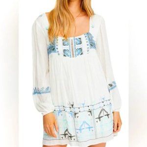 FREE PEOPLE Rhiannon Blue Embroidered Cutout Long Sleeve Fall Dress